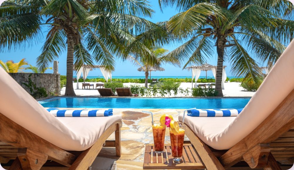 Poolside sun loungers at a Seminyak villa